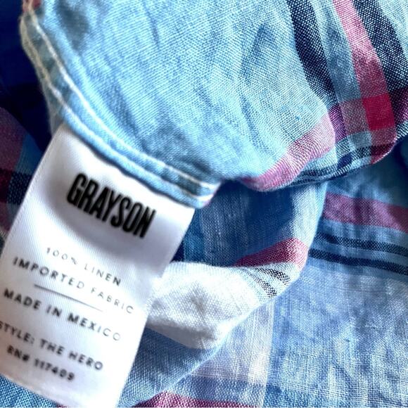 Grayson Threads The Hero 100% Linen Blue Plaid Button Down Top Anthropologie - Picture 7 of 12